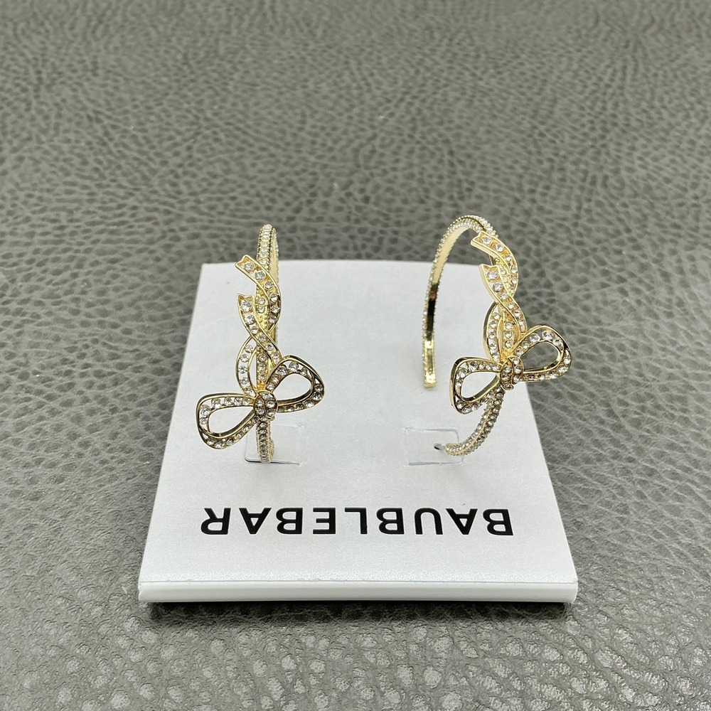 BaubleBar Earrings Gold Tone Bow Hoop Womens Rhinestone Statement Jewelry 1.5"